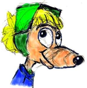 cartoon sketch of a dog mother wearing bonnet