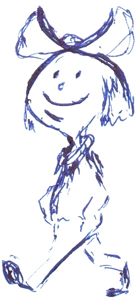 cartoon drawing of happy girl walking