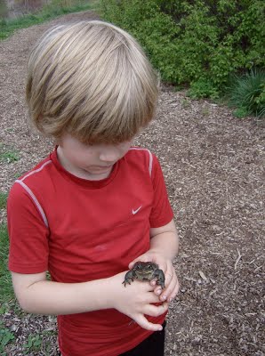 photo of young boy holding frog