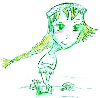cartoon of girl standing in field